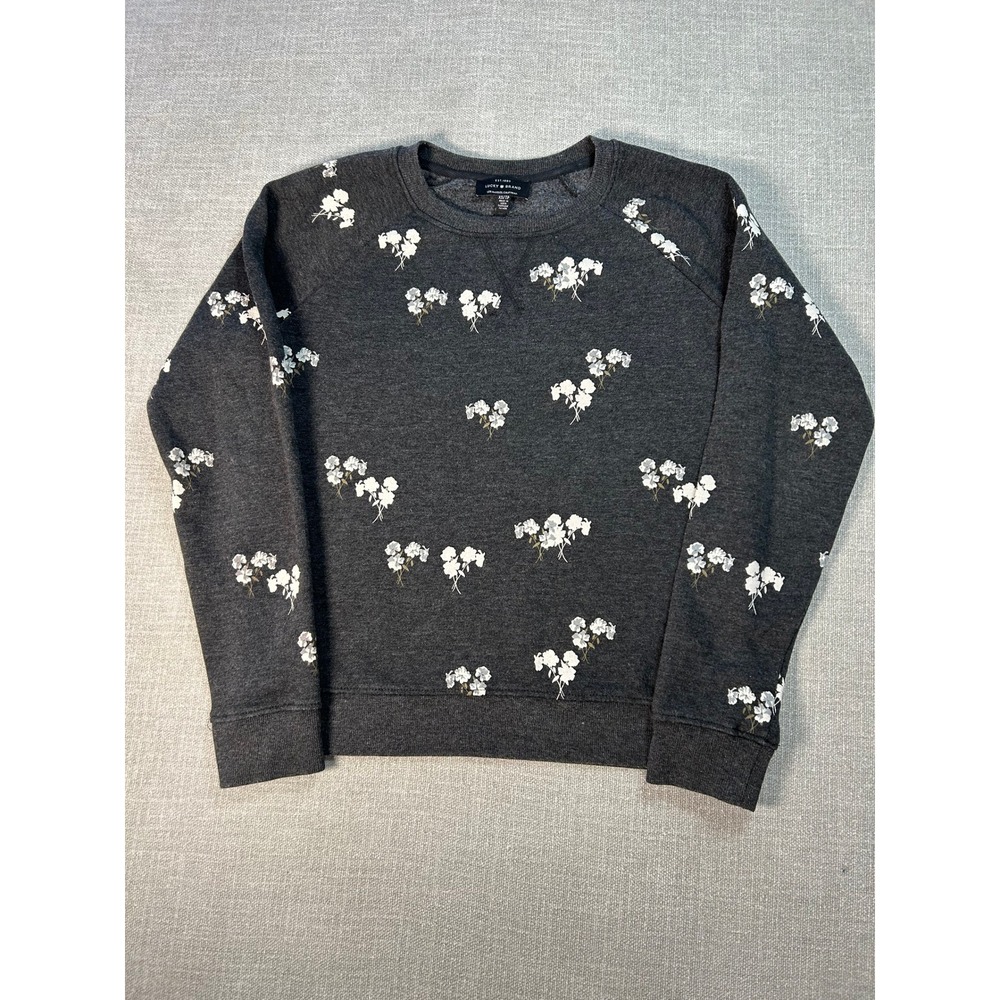 Lucky Brand Floral Print Sweatshirt Women's XS TP Gray Cotton Blend Long Sleeve